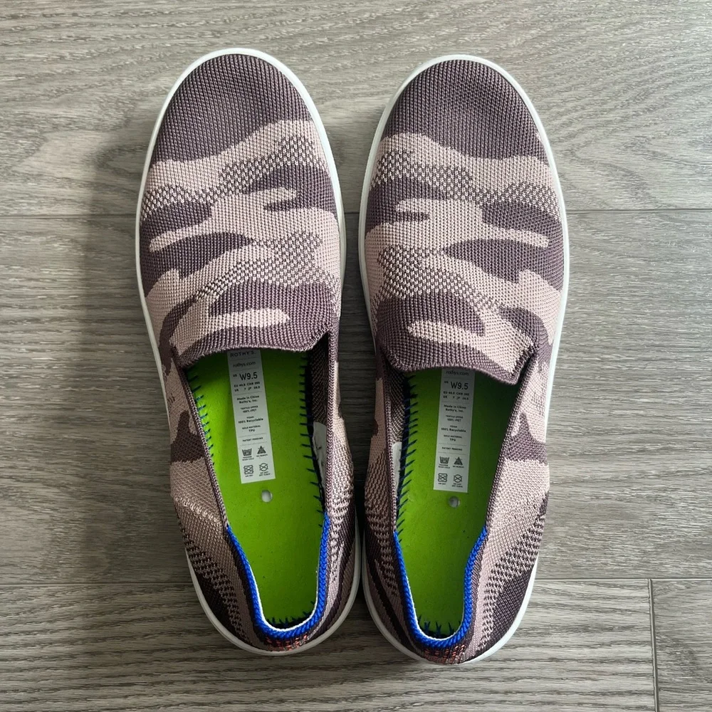 Rothys Camo Slip On Sneakers Taupe Shoes Size 9.5 Women’s Camouflage Shoes boho
